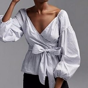 Express burgundy and white striped v neck top